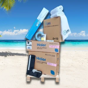 Palettenangebot mit Haier Pearl Premium und Zubehör + GRATIS L&G Badetücher
