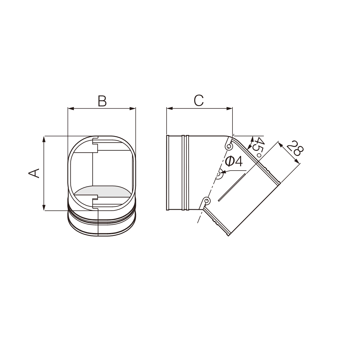 Inaba Denko Zubehör SD-100 l | elfenbein | Kurve 45° SKF-100 l – Bild 3